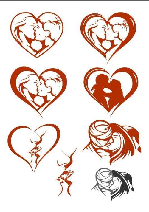 Kalp Öpüşen Çift Sticker Set