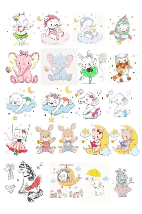 Sevimli Uyuyan Hayvanlar Sticker Set 21 Parça Telefon, Tablet, Defter, Laptop Sticker