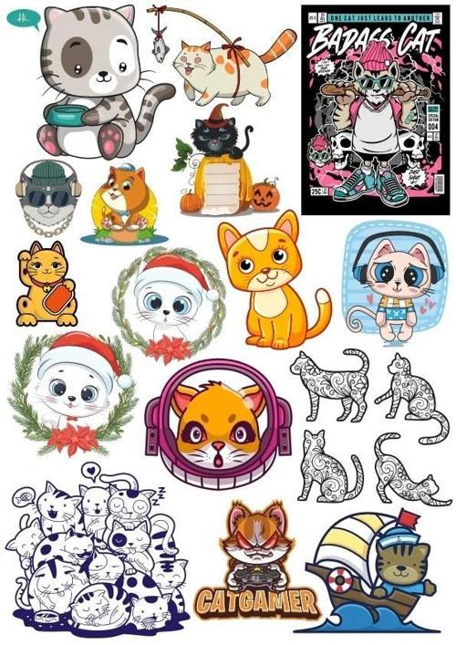 Sevimli Kedi Sticker Set 5 20 Parça Telefon, Tablet, Defter, Laptop Sticker