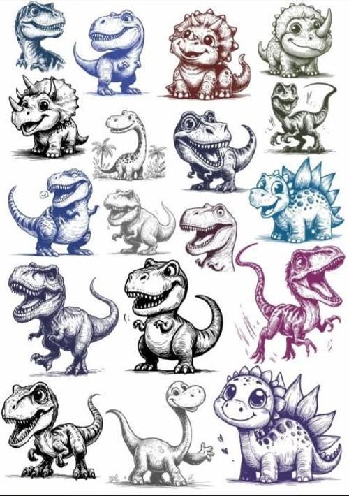 Siyah Beyaz Dinazor Sticker Set