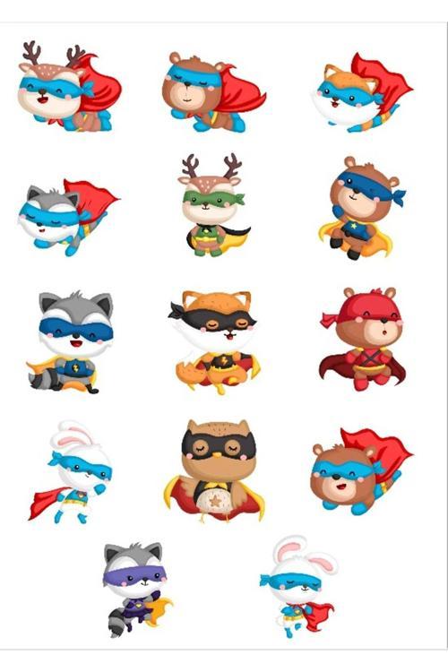 Süper Kahraman Hayvanlar Sticker Set