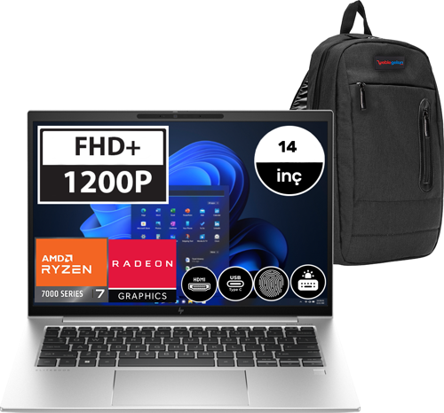 Elitebook 845 Gen 10 Amd Ryzen 7 7840U 16GB Ddr5 2tb SSD 14" IPS Windows 11 Pro Taşınabilir Bilgisayar 8A3T0EAW03 + Weblegelsin Çanta