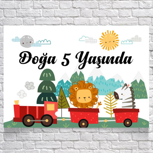 Trende Hayvanlar Temalı Doğum Günü Afişi 50X70 cm