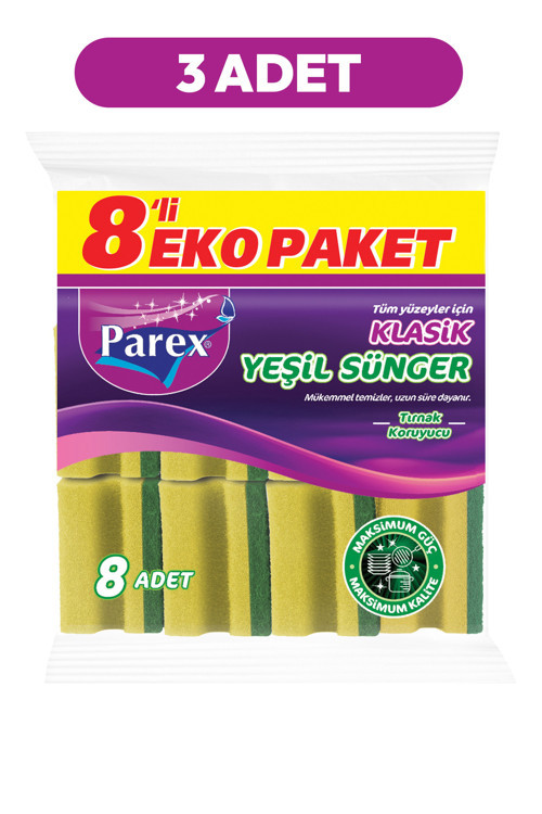 Klasik Oluklu 8'li Yeşil Sünger Üçlü Paket
