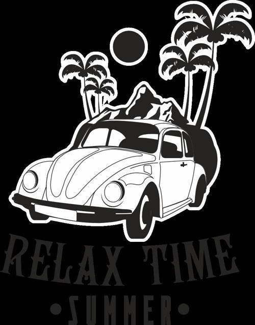 Eski Araba ve Palmiyeler Sticker 10x10 cmRenkli Sticker