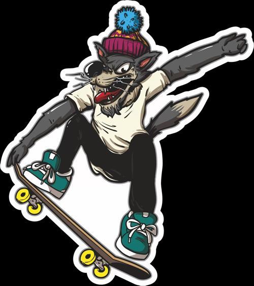 Kaykaycı Kurt Sticker 10x10 cmRenkli Sticker