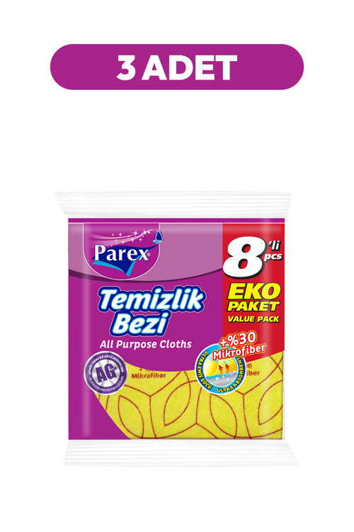 Yüzde 30 8'li Mikrofiber Temizlik Bezi Üçlü Paket