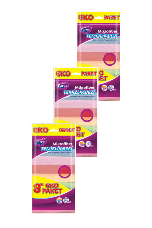 Mikrofiber 8'li Temizlik Bezi Üçlü Paket