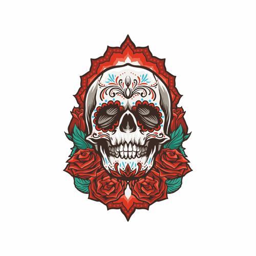 Güllü İskelet Sticker 10x10 cmRenkli Sticker