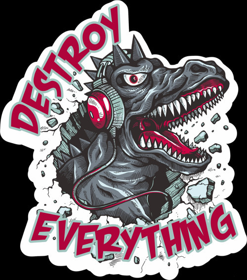 Deryo T-rex Sticker 10x10 cmRenkli Sticker