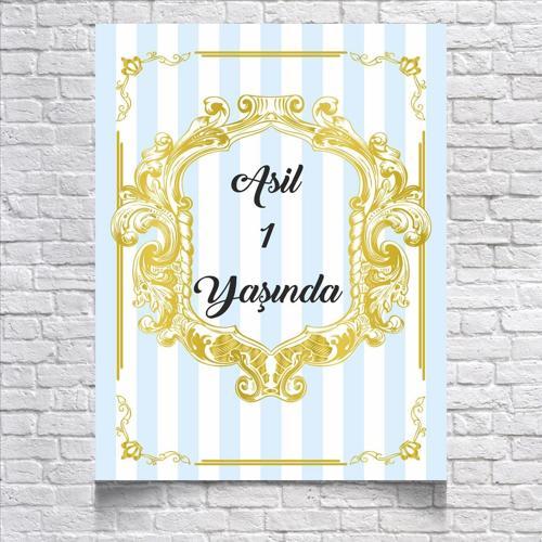 Mavi Çizgili Doğum Günü Afişi 50x70 Cm