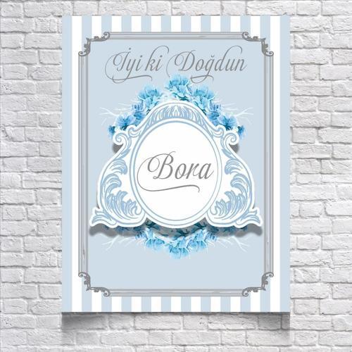 MAVİ DAMASK DESENLİ DOĞUM GÜNÜ AFİŞİ 35X50 cm