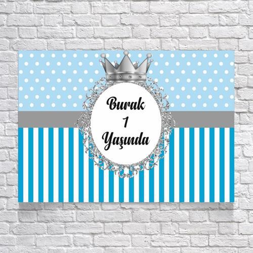 Mavi Çizgili Puantiyeli Doğum Günü Afişi 70X100 cm