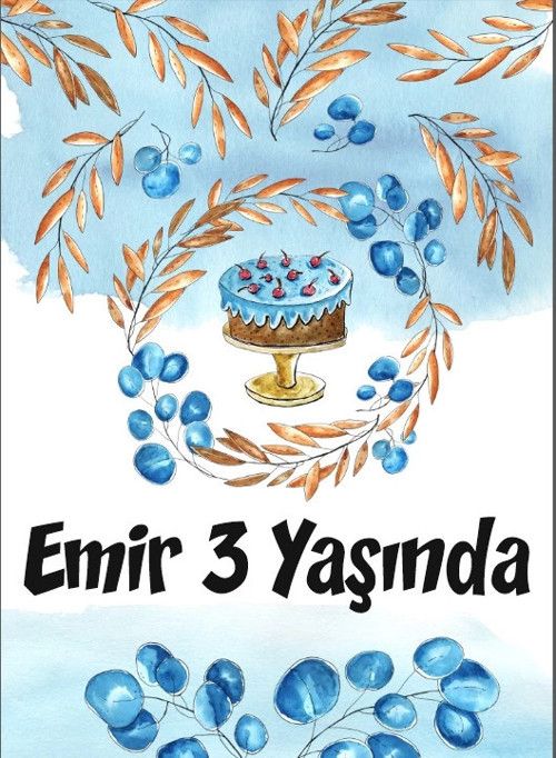 Mavi Pasta Temalı Doğum Günü Afişi 70X100 cm