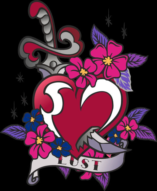 Lust Bıçak ve Kalp Sticker 10x10 cmRenkli Sticker