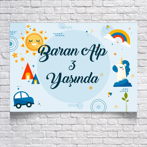 Mavi Oyuncak Temalı Doğum Günü Afişi Resimli 70x100 Cm