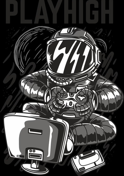 Oyun Oynayan Astronot Sticker 10x10 cmRenkli Sticker