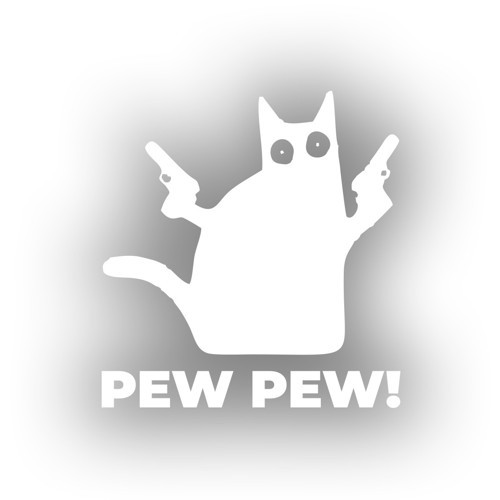 Pew Pew Kedi Sticker 17x17 Cm Beyaz