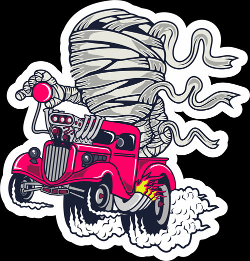 Motorcu Mumya Sticker 10x10 cmRenkli Sticker