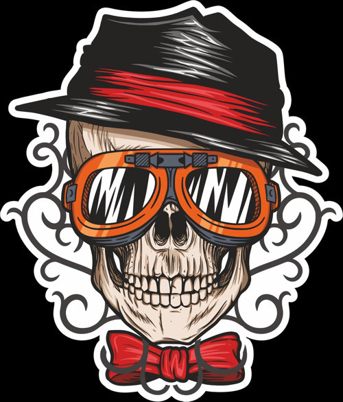 Gözlüklü iskelet Sticker 10x10 cmRenkli Sticker