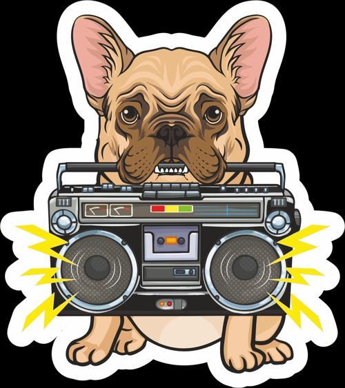Radyo Çalan Bulldog Sticker 10x10 cmRenkli Sticker