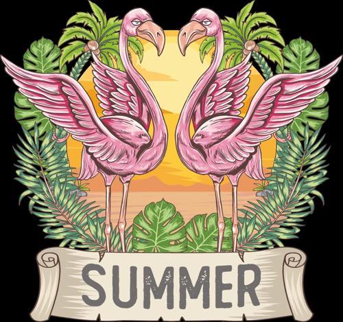 Yaz ve Flamingolar Sticker 10x10 cmRenkli Sticker