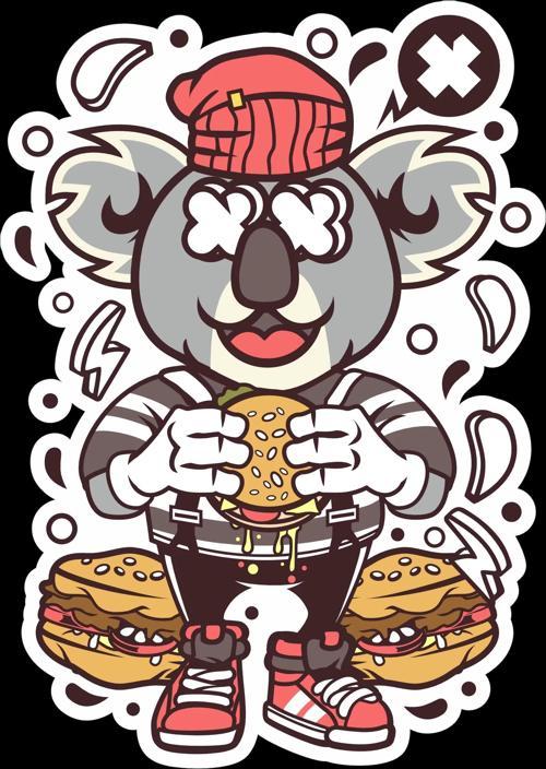 Hamburger Yiyen Rakun Sticker 10x10 cmRenkli Sticker