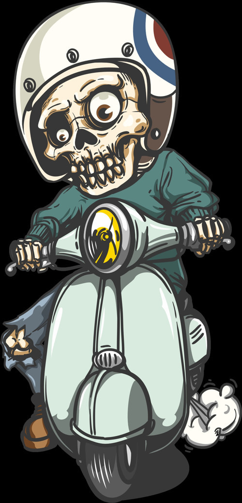 Scooterlı kurukafa sticker 10x10 cmRenkli Sticker
