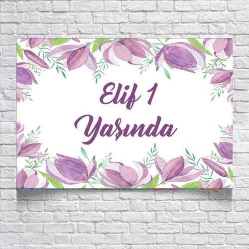 Mor Çiçek Temalı Doğum Günü Afişi 70X100 cm