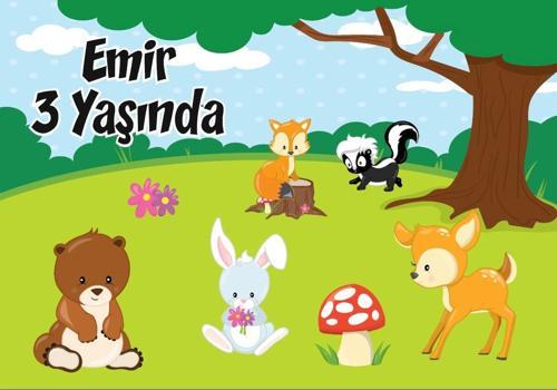 Orman Hayvanları Temalı Doğum Günü Afişi 70X100 cm