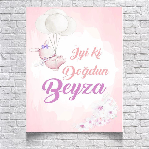 Pembe Balon Temalı Doğum Günü Afişi 100x150 Cm