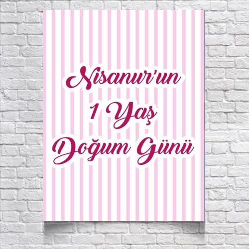 Pembe Çizgili Doğum Günü Afişi 35X50 cm