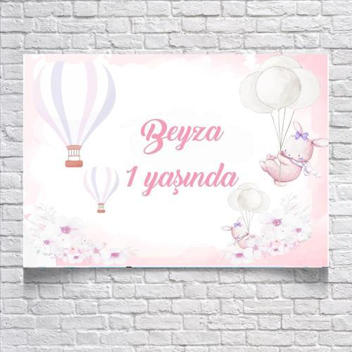 Pembe Balon Temalı Doğum Günü Afişi 70X100 cm