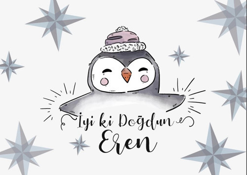 Penguen Temalı Doğum Günü Afişi 35X50 cm