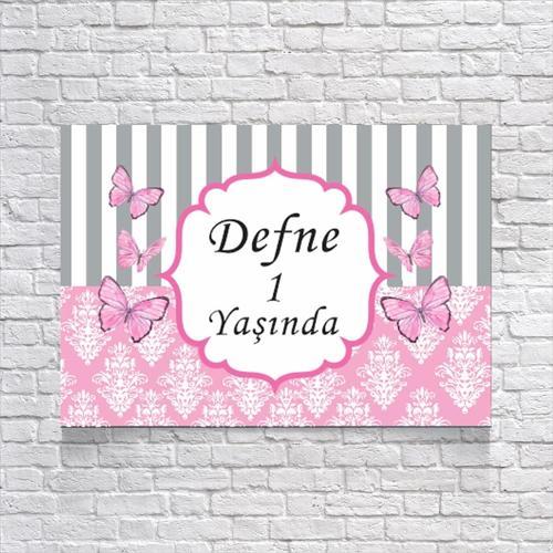 Pembe Kelebek Temalı Doğum Günü Afişi 35X50 cm