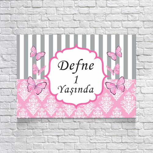 Pembe Kelebek Temalı Doğum Günü Afişi 70X100 cm