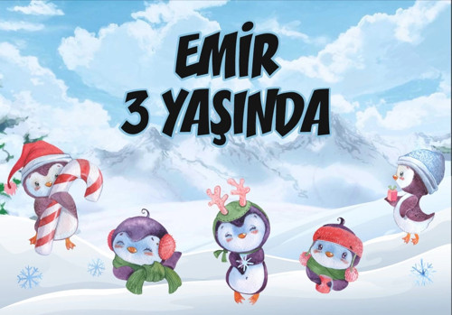 Penguen Temalı Doğum Günü Afişi 70X100 cm
