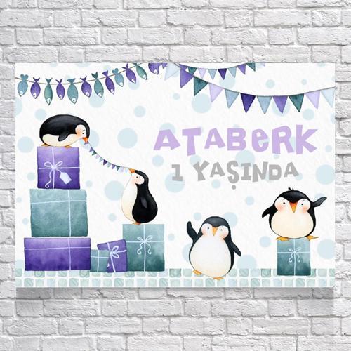 Penguen Temalı Doğum Günü Afişi 70X100 cm