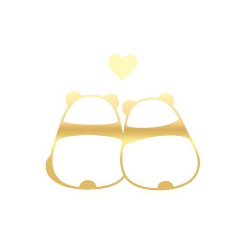 Panda Çifti Araba Sticker 17x17 Cm Gold