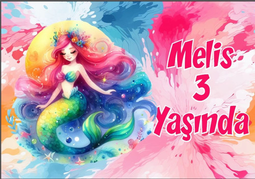 Renkli Deniz Kızı Doğum Günü Afişi 50X70 cm