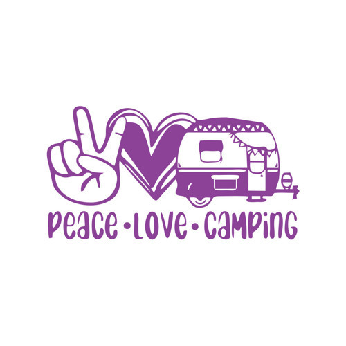 Peace Love Camping Araba Sticker 17x17 Cm Mor