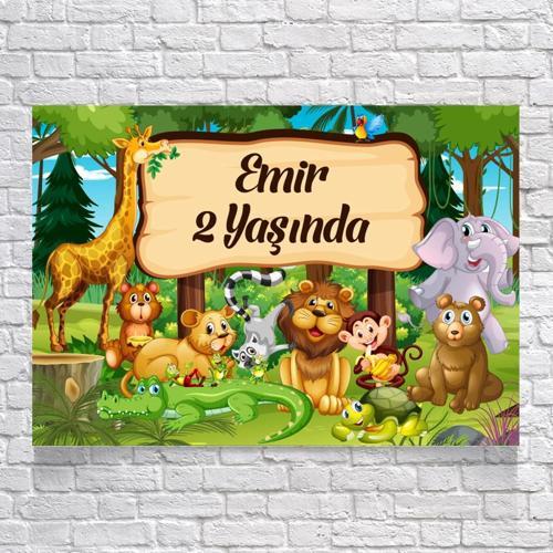 Safari Temalı Doğum Günü Afişi 100X150 cm