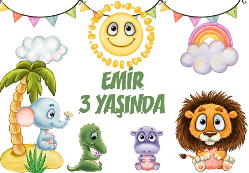 Safari temalı Doğum Günü Afişi 35X50 cm