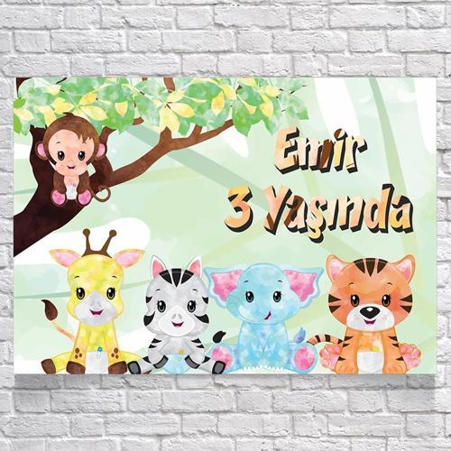 Safari Temalı Doğum Günü Afişi 100X150 cm