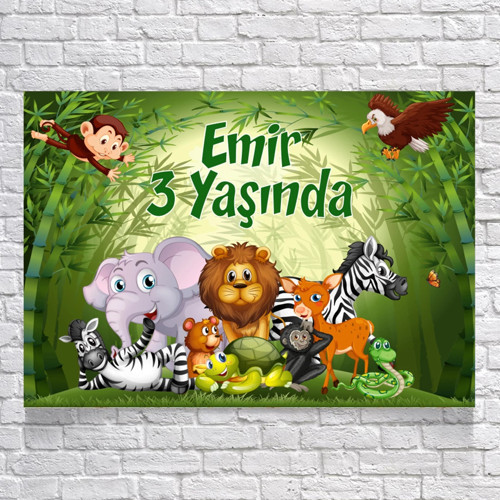 Safari Hayvanlar Temalı Doğum Günü Afişi 50X70 cm