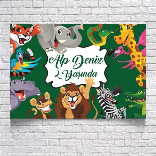 Safari Hayvanlar Temalı Doğum Günü Afişi 100X150 cm