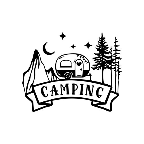 Camping Araba Sticker 17x17 Cm Siyah