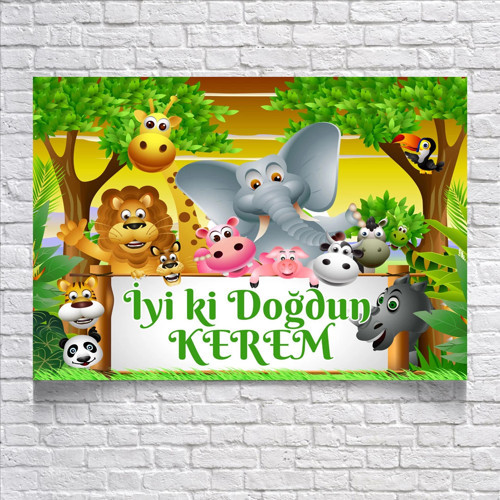 Safari Temalı Doğum Günü Afişi 50X70 cm