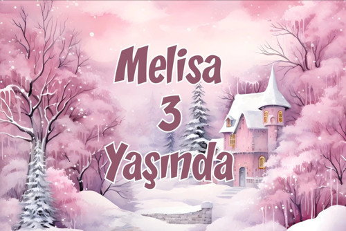 Pembe Orman ve Şato Temalı Doğum Günü Afişi -2 50X70 cm