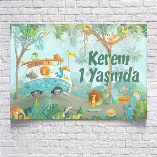 Safari Temalı Doğum Günü Afişi 100X150 cm